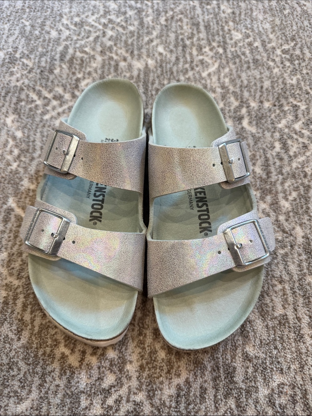 Birkenstock Kids Two-Strap Iridescent Sandals - Mint Footbed